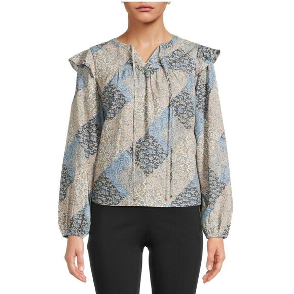Time And Tru Colorful Flutter Sleeve Blouse Size Medium - Picture 1 of 8